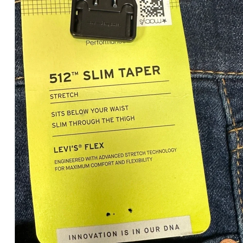 NEW Levis Flex 512 Jeans Mens 33X30 Blue Slim Taper Distressed Stretch Denim